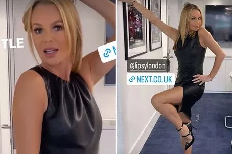 Amanda Holden Risks Wardrobe Malfunction As She Lifts Leg In Skintight