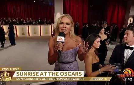 Awkward live TV gaffe at the Oscars as Channel Seven shows a red carpet reporter's wardrobe malfunction during a packed media scrum