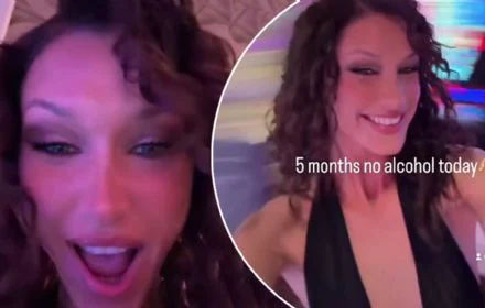 Bella Hadid takes the plunge in sultry black dress as she celebrates reaching five months of sobriety with friends at a casino