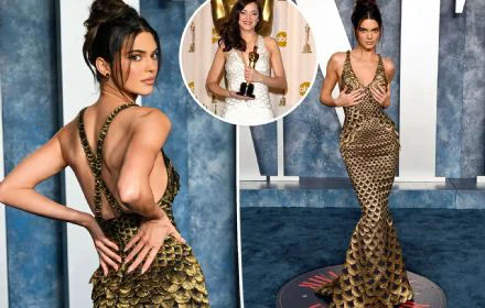 Kendall Jenner looks glam as she wears Marion Cotillard's 2008 Oscars dress to Vanity Fair party