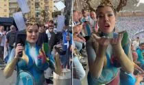 Napoli Model Paola Saulino Wears Body Paint and Fires Money at Stadium Celebration 