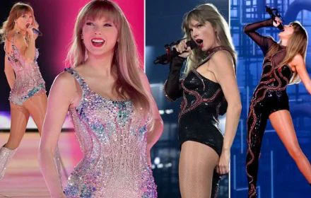 Taylor Swift rocks a pink rhinestone leotard and a glittering black-and-red outfit as she kicks off Eras tour in Arizona with huge 44-song set list