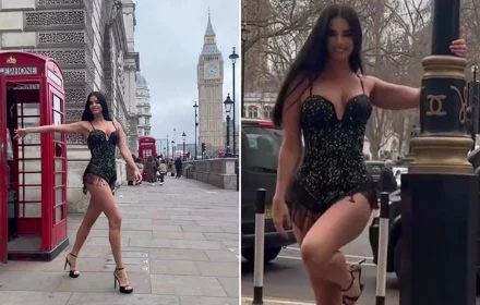 World Cup's most beautiful fan turns heads as she dances around a London lamp post in  a very skimpy outfit 
