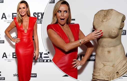 Amanda Holden stuns in red leather dress at screening