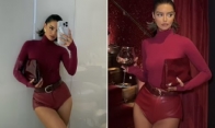 Maura Higgins Stuns in Maroon Hotpants on Night Out with Pals